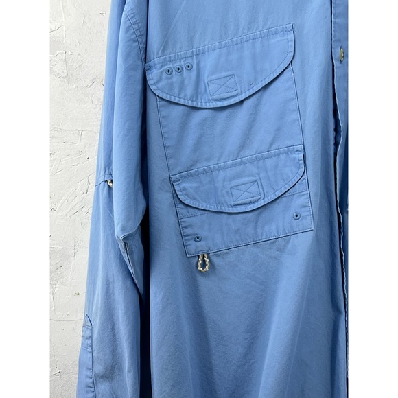 Columbia PFG Bahama II Fishing Shirt Long Sleeve Mesh Lined Flap Back Blue Men - Picture 6 of 10